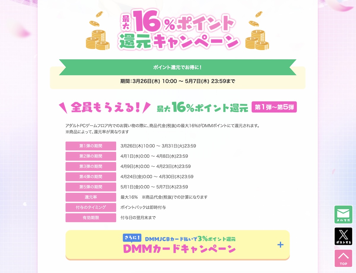 FANZA GAMESにて春のエロゲ最大16%ポイント還元キャンペーン第3弾が開催！期間は4月23日まで